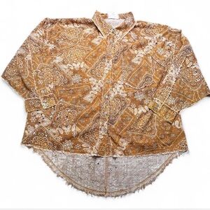 Oli & Hali Brown Distressed Bandana Shirt with pockets & paint Splatter, S